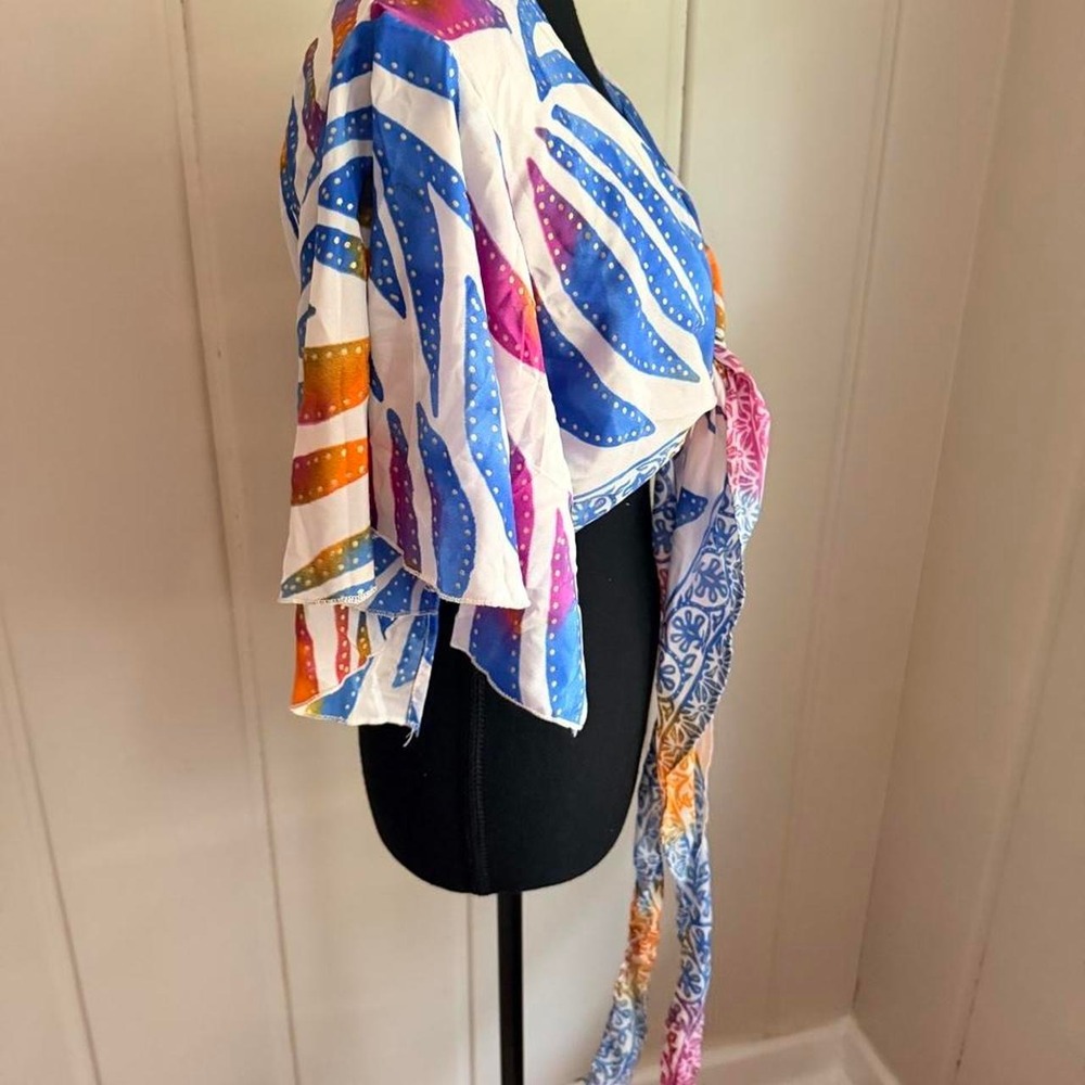 Y2K Boho Silk Blend Tie Front Crop Top Bell Sleeve